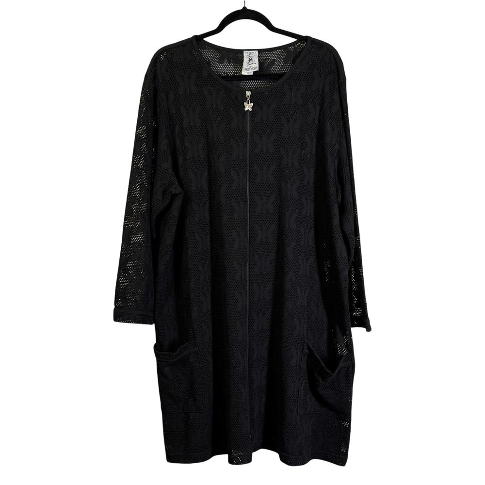 JORDAN TAYLOR Swim Cover Up 1X Vintage Long Sleeve‎ Butterfly Mesh Full Zip Midi